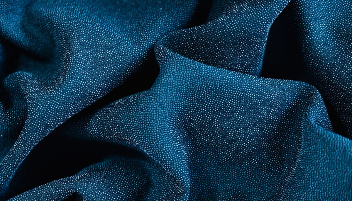 Tissu d'ameublement bleu profond, plis souples et texture serrée en gros plan