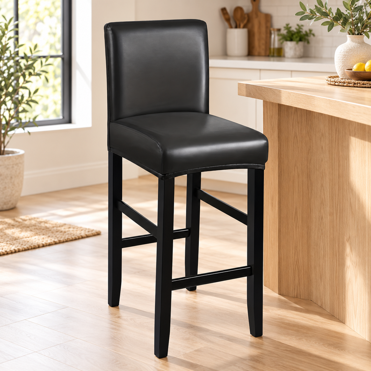 Housse de chaise de bar extensible avec dossier effet cuir