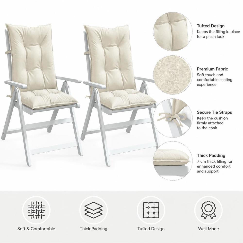 Coussin de chaise de jardin crème à dossier haut, lot de 2