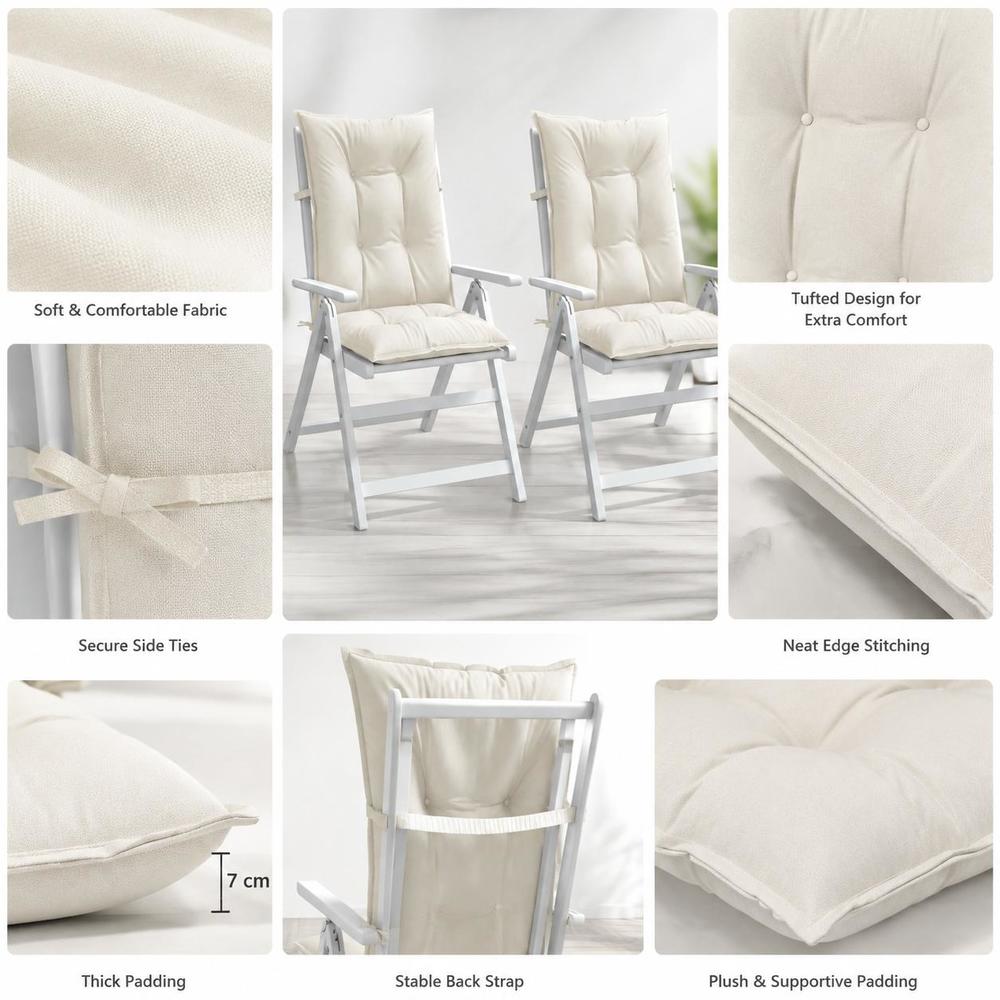 Coussin de chaise de jardin crème à dossier haut, lot de 2