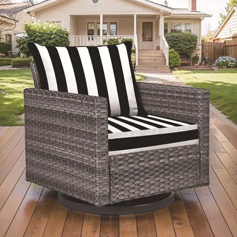 Coussin de chaise de jardin rayé, assise et dossier