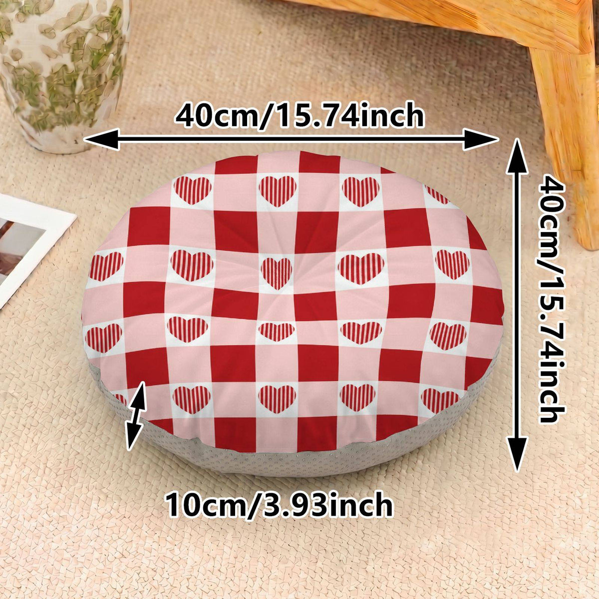 Coussin de chaise rond, damier de cœurs — vue 4