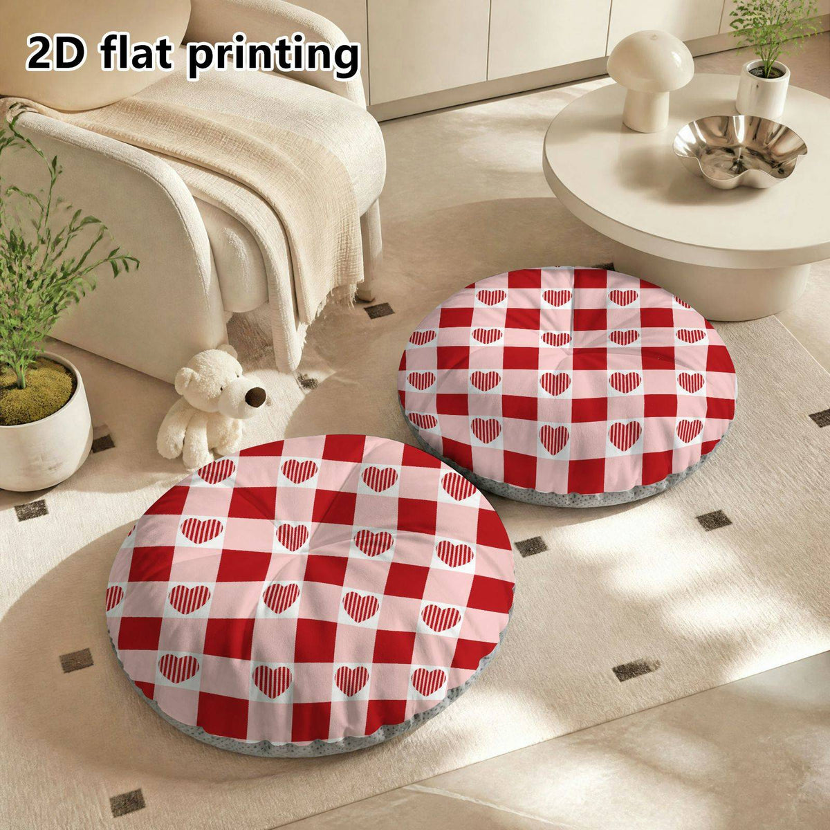 Coussin de chaise rond, damier de cœurs — vue 8