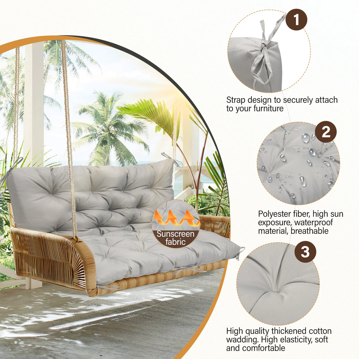 Coussin de chaise suspendue et de banc de jardin, 2 pièces — vue 2 Image