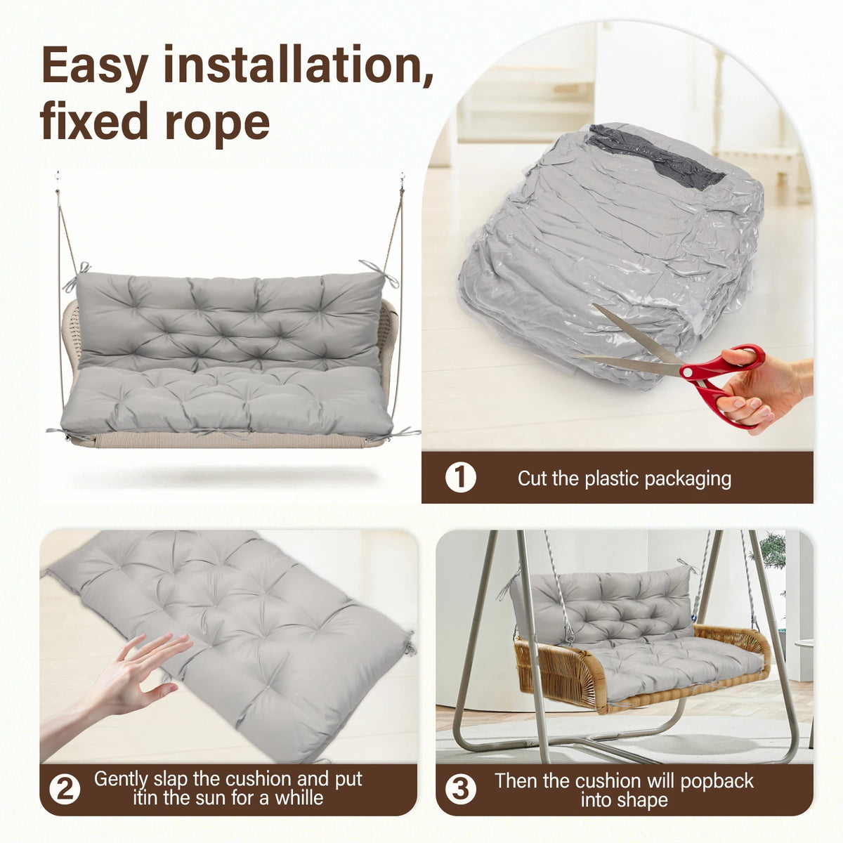 Coussin de chaise suspendue et de banc de jardin, 2 pièces — vue 4