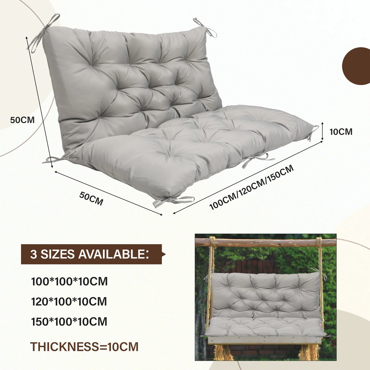 Coussin de chaise suspendue et de banc de jardin, 2 pièces — vue 6
