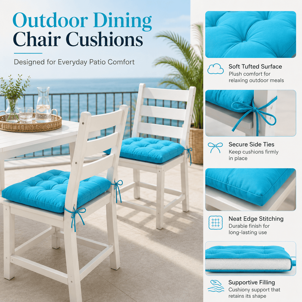 Coussin de chaise 38x38 à liens, lot de 4 pour terrasse