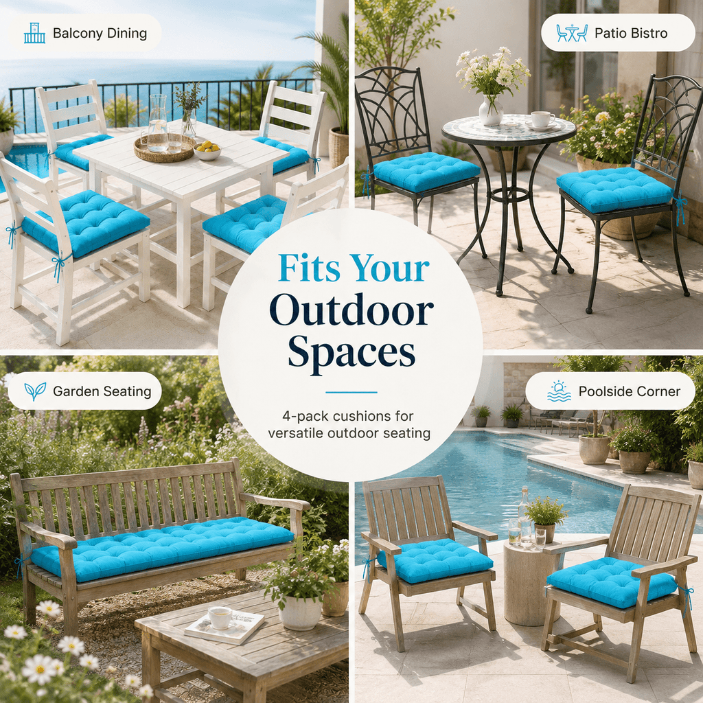Coussin de chaise 38x38 à liens, lot de 4 pour terrasse