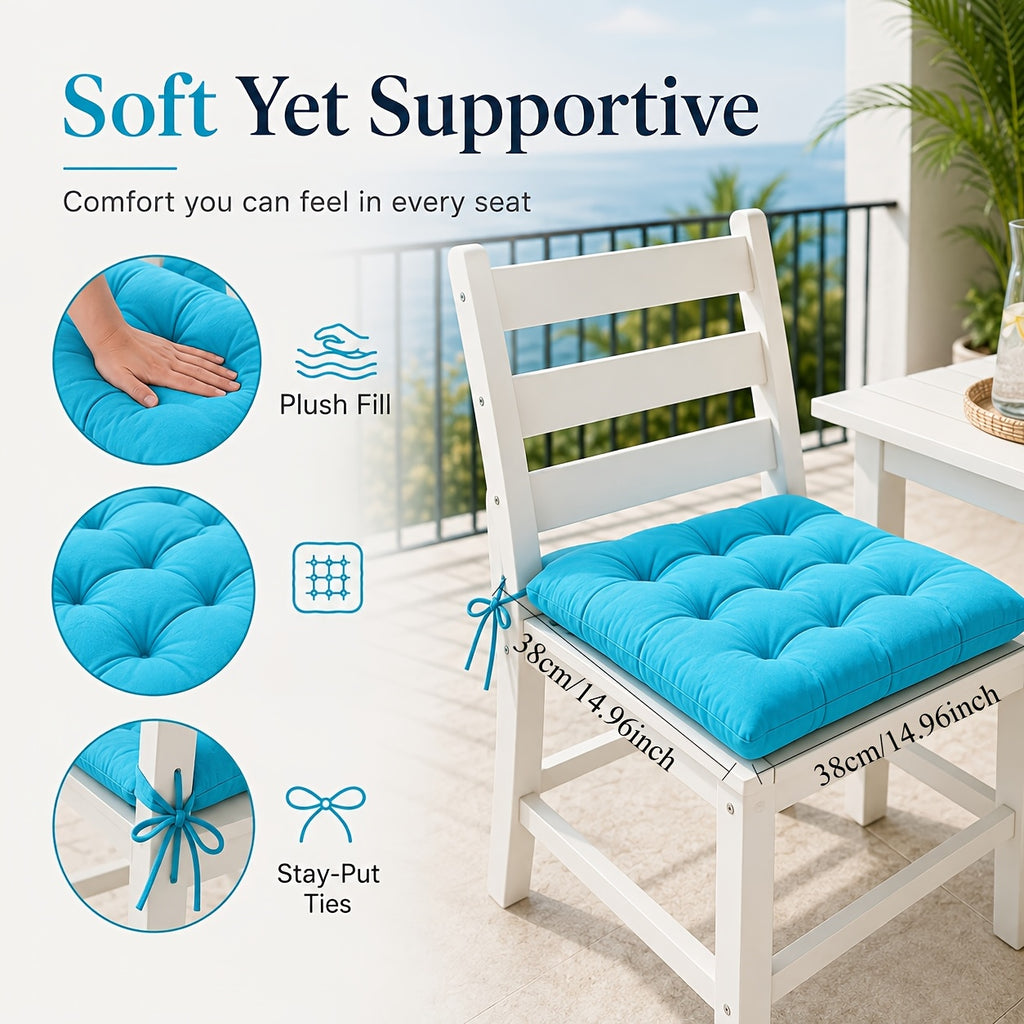 Coussin de chaise 38x38 à liens, lot de 4 pour terrasse