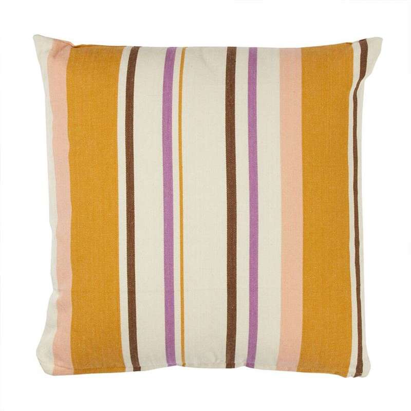 Coussin de chaise 38x38 cm à rayures tissées ocre et écru