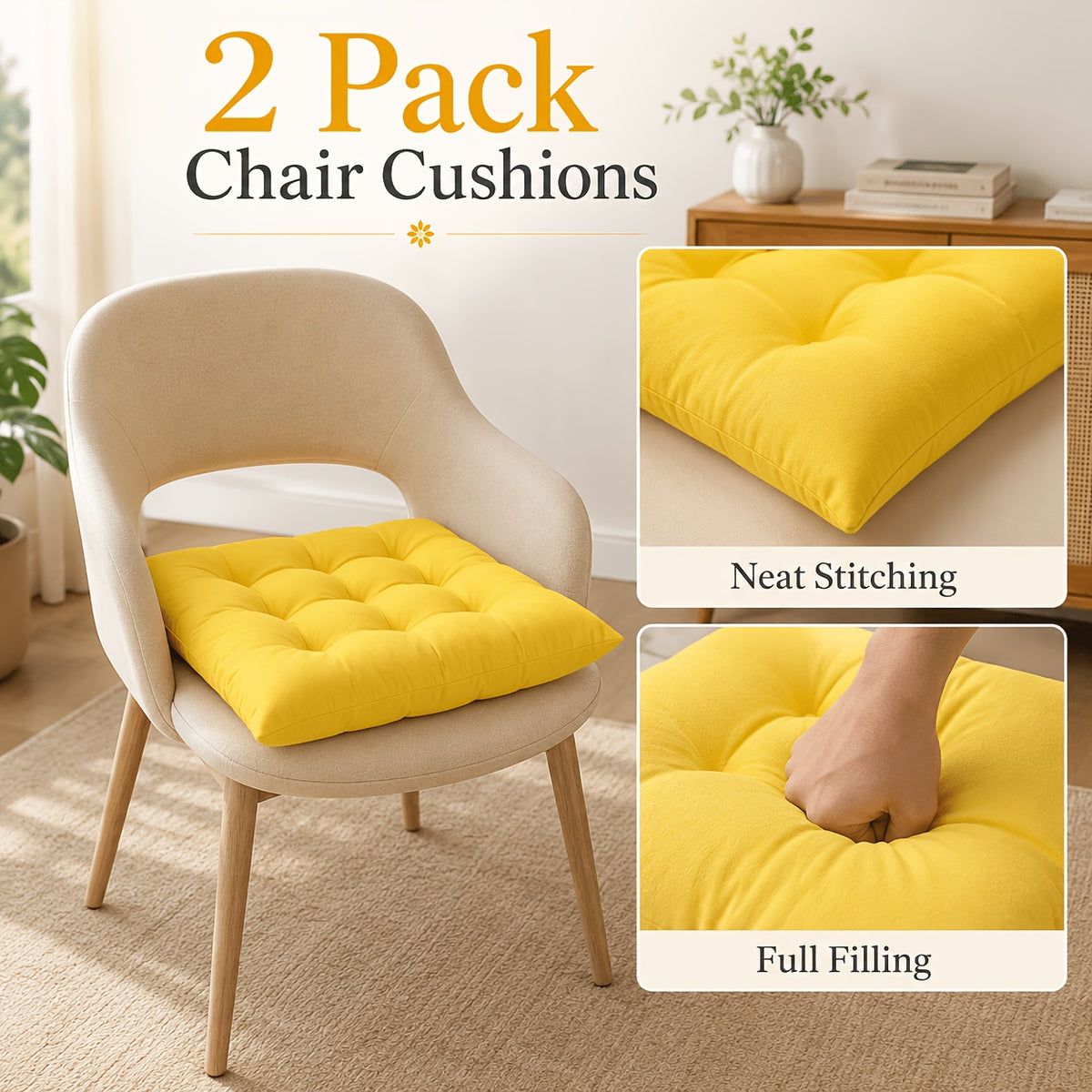 Coussin de chaise 39x39 en tissu brossé, lot de 2 colorés