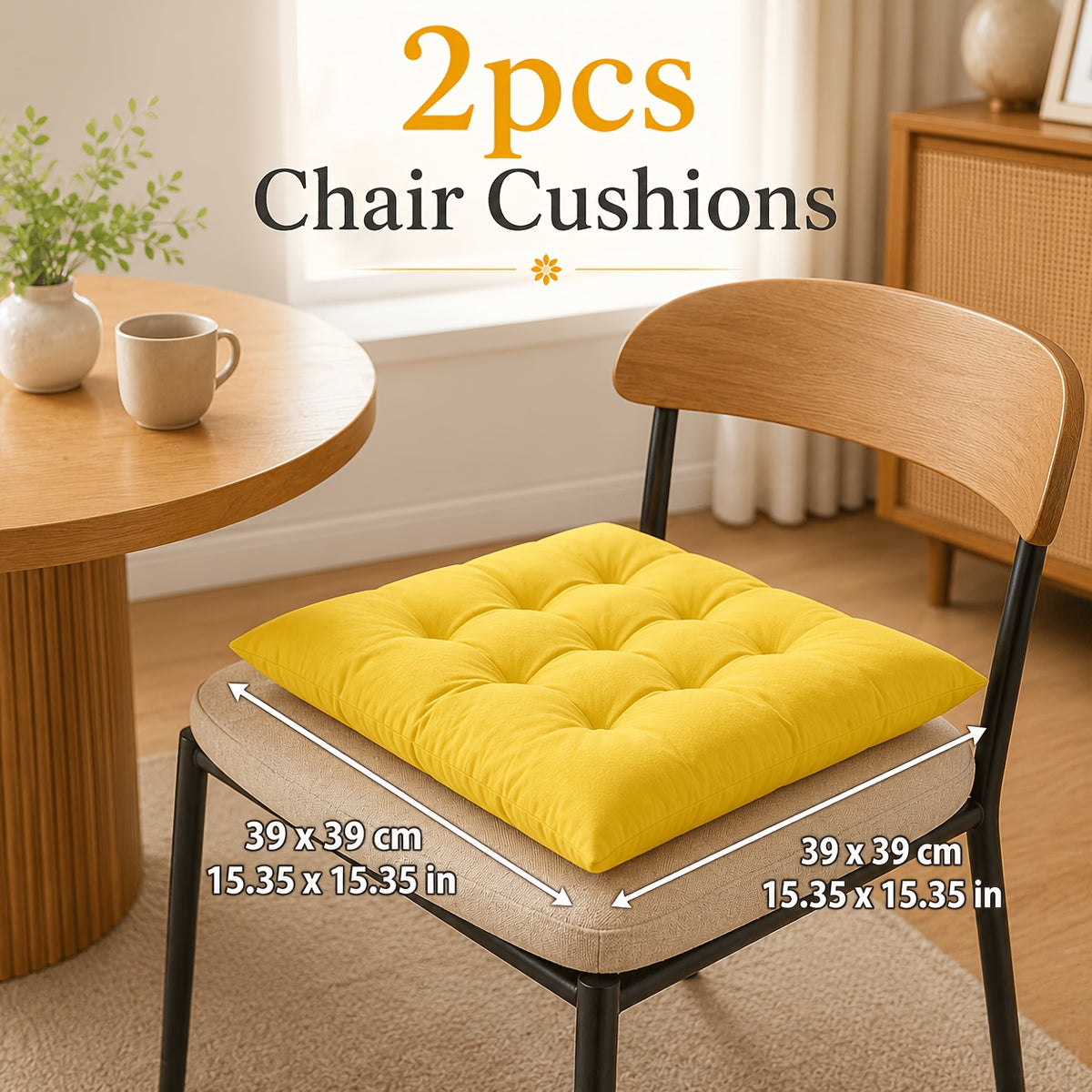 Coussin de chaise 39x39 en tissu brossé, lot de 2 colorés