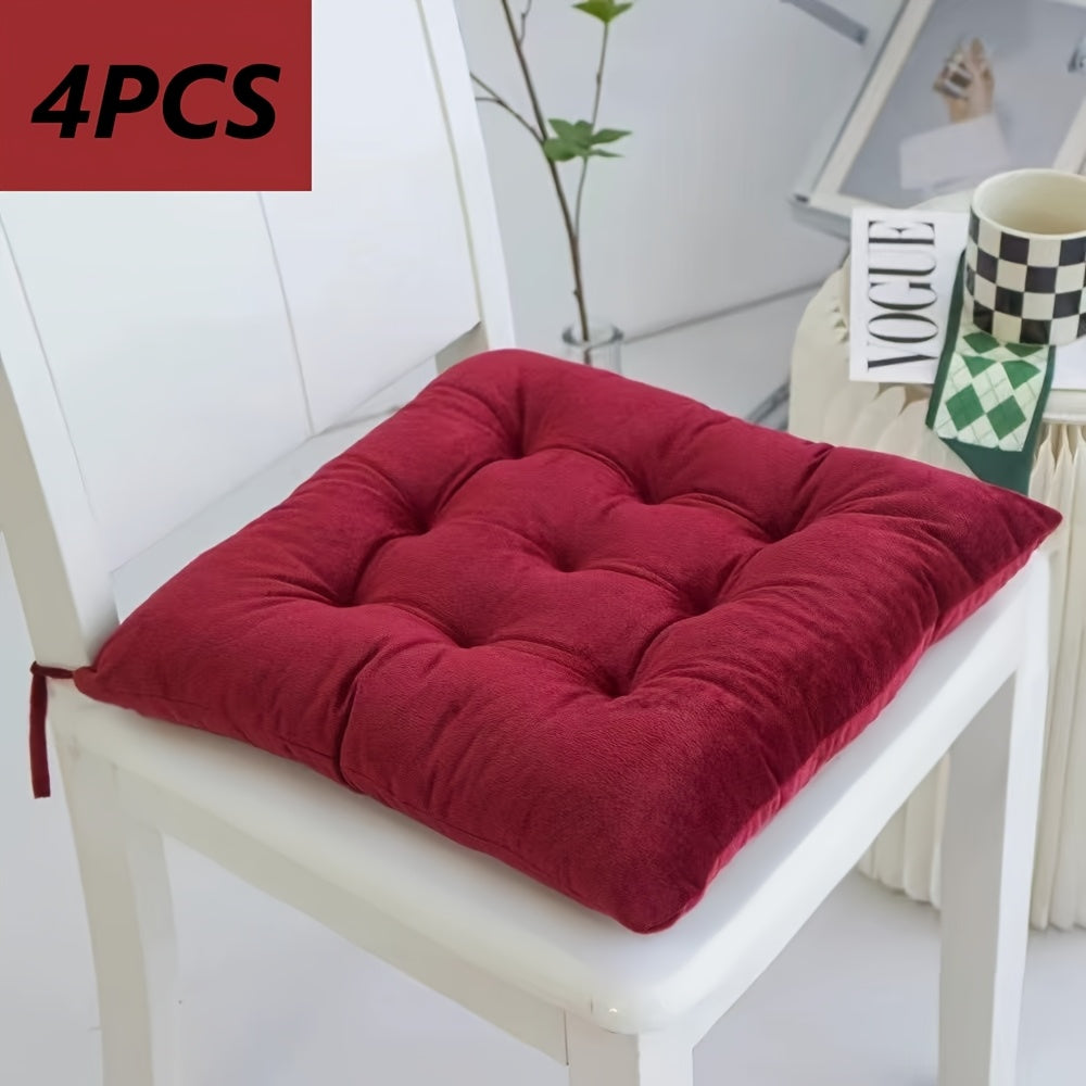 Coussin de chaise 40x40 cm épais 7 cm en peluche, lot de 4
