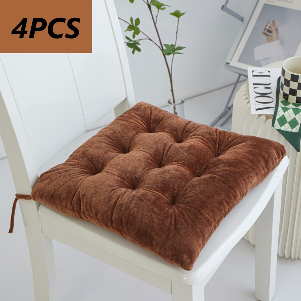 Coussin de chaise 40x40 cm épais 7 cm en peluche, lot de 4