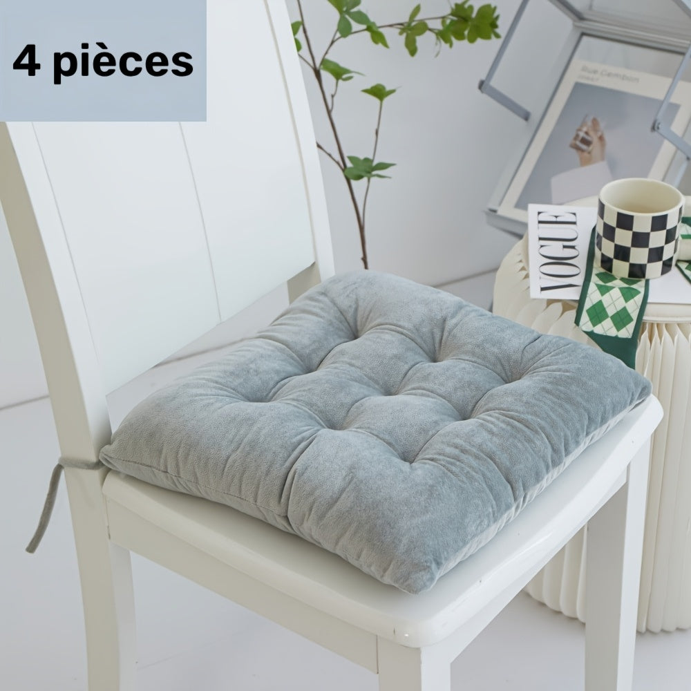 Coussin de chaise 40x40 cm épais 7 cm en peluche, lot de 4