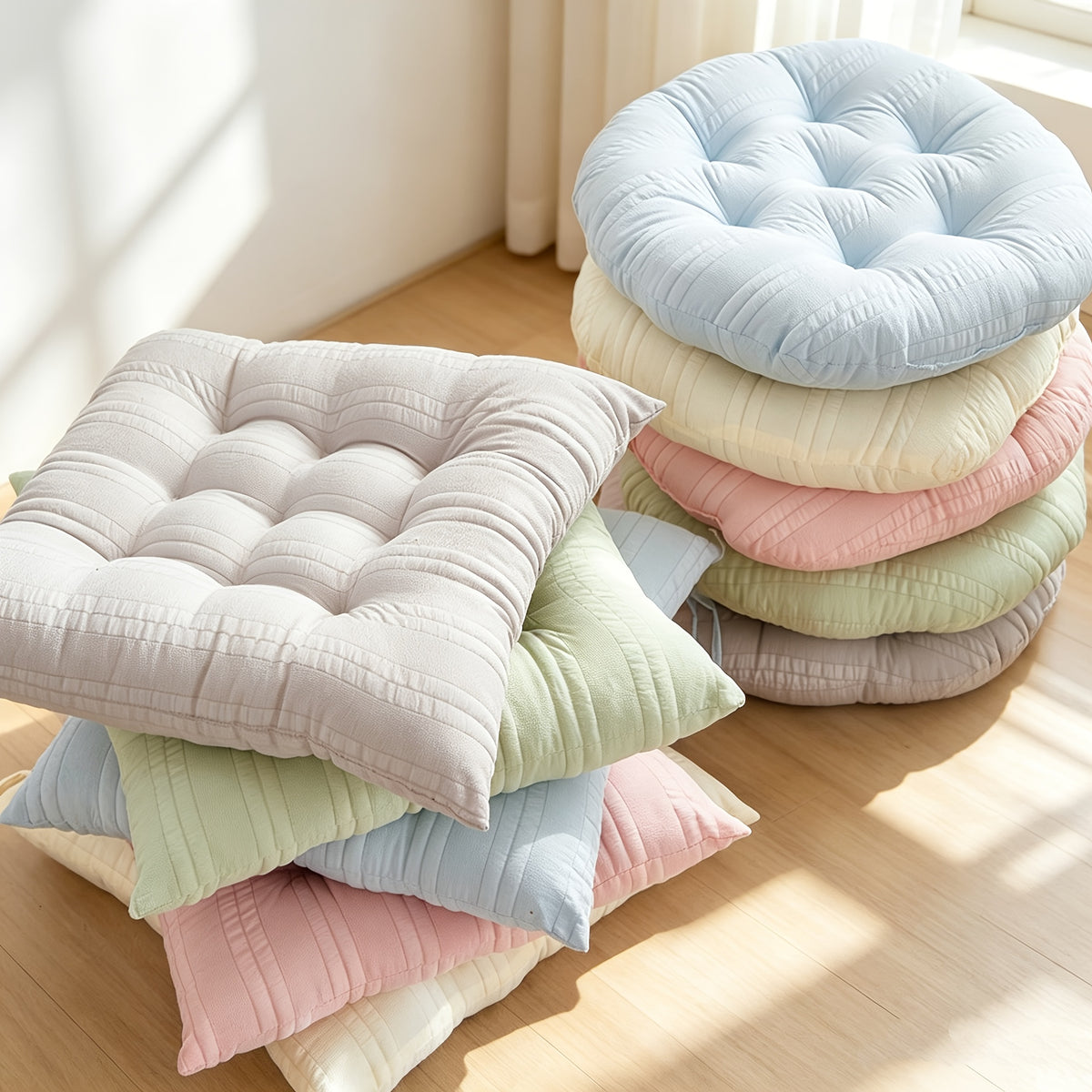 Coussin de chaise 40x40 cm, lot de 2 : un rond, un carré