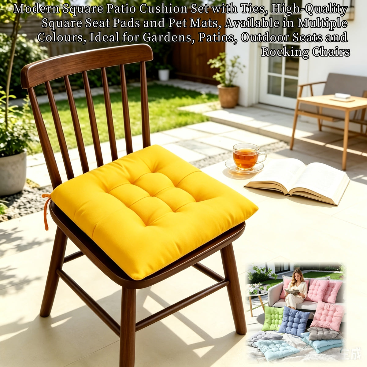 Coussin de chaise 40x40 lot de 2, mousse à mémoire, jaune