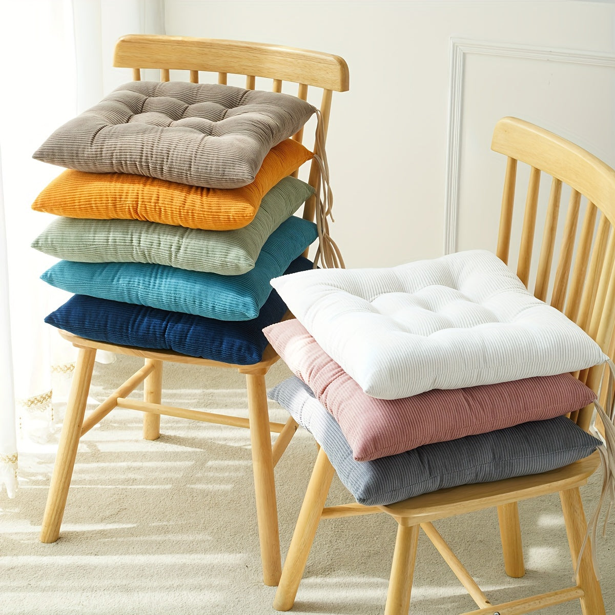 Coussin de chaise 40x40 épais 7 cm en velours côtelé, lot de 4