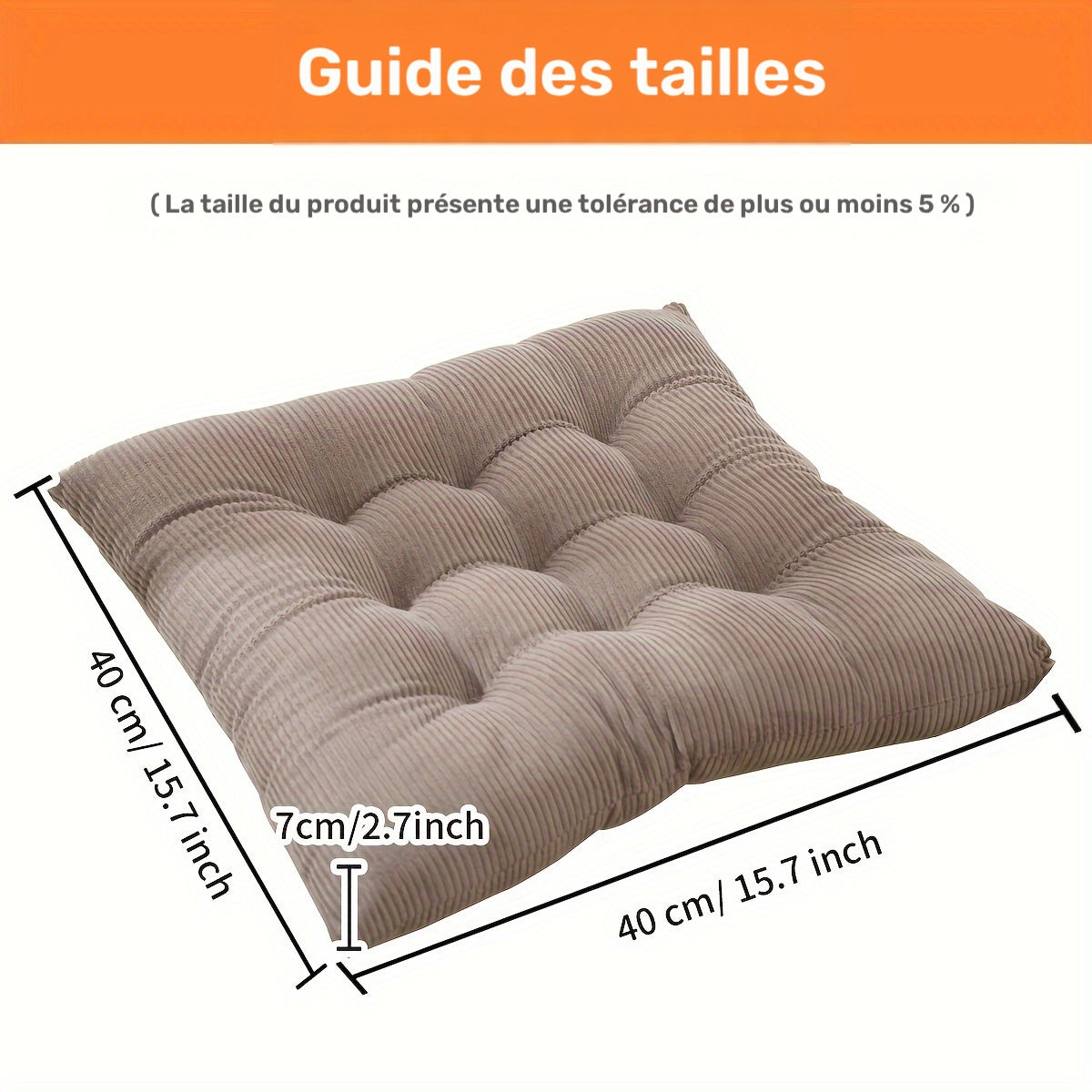 Coussin de chaise 40x40 en velours côtelé, lot de 2 pièces