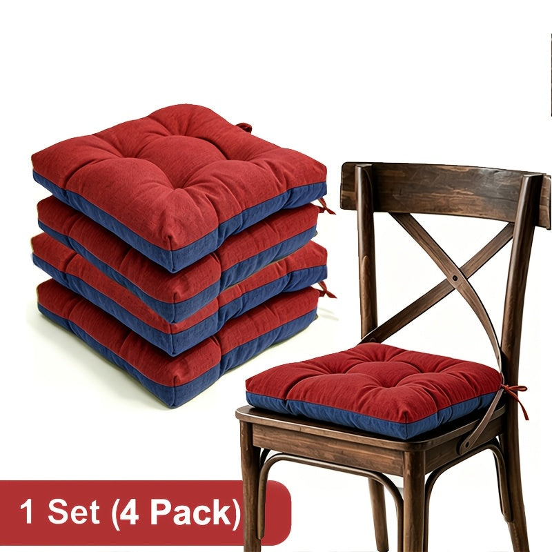 Coussin de chaise 43x43 réversible bicolore, épais de 8 cm, lot de 4