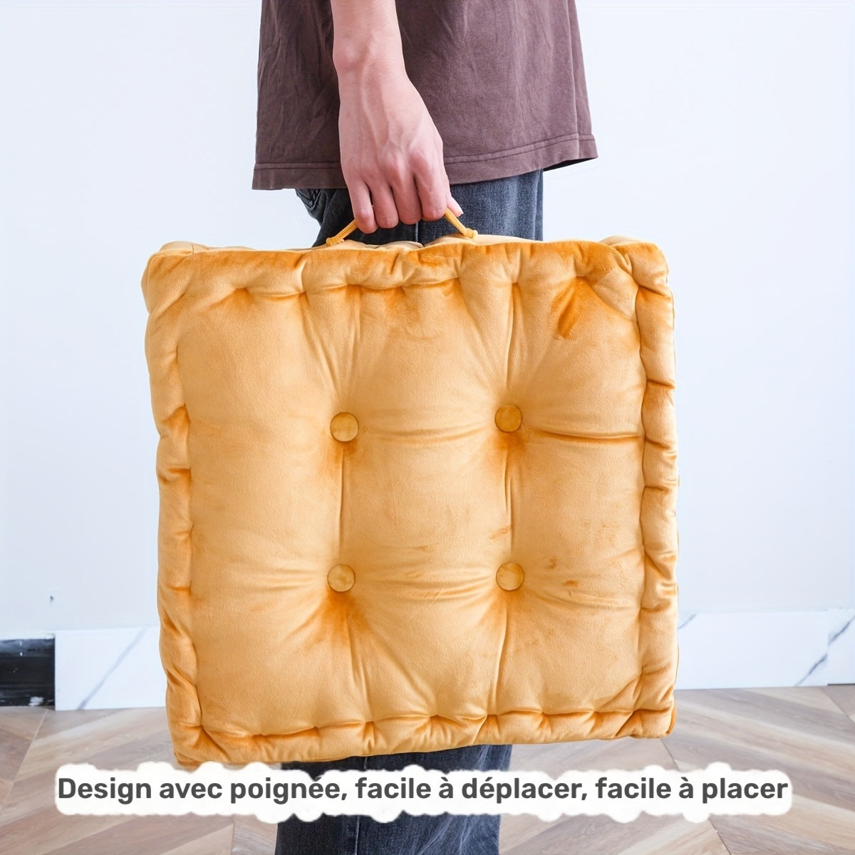Coussin de chaise 45x45 capitonné à boutons, 8 cm d'épaisseur