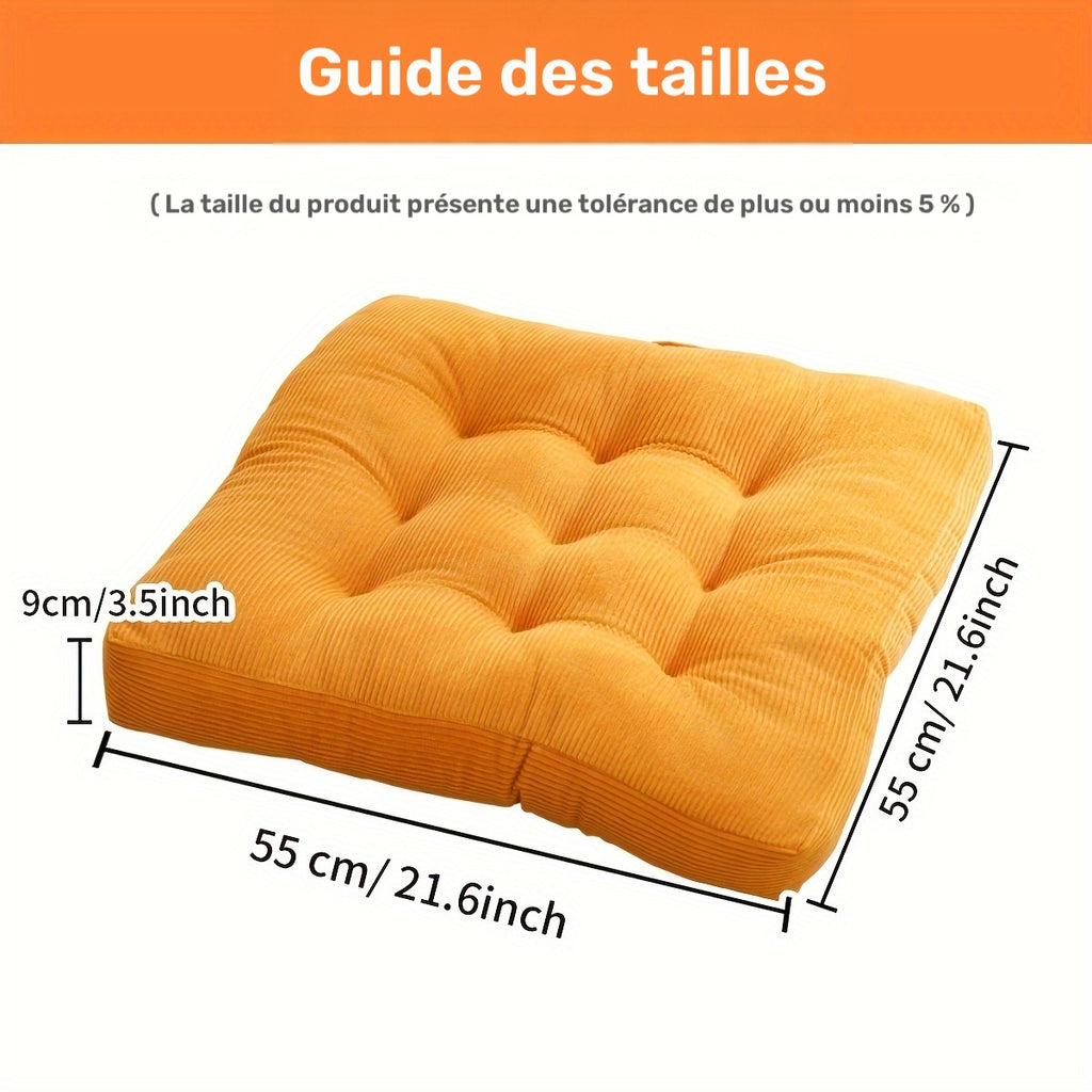 Coussin de chaise 55x55 en velours côtelé, épais de 9 cm