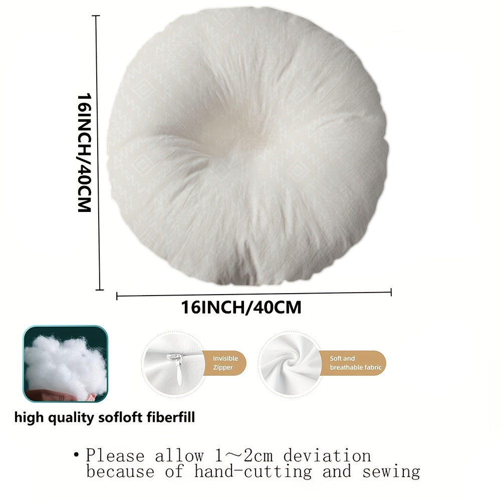 Coussin de chaise rond blanc à motif géométrique, 40 cm