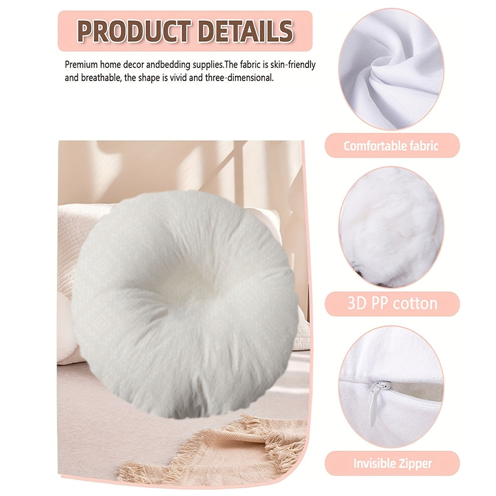 Coussin de chaise rond blanc à motif géométrique, 40 cm