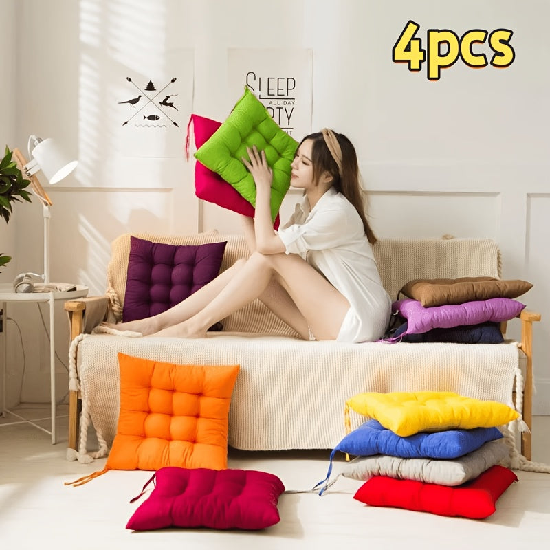 Coussin de chaise carré 40x40 cm rose, lot de 4 à nouettes