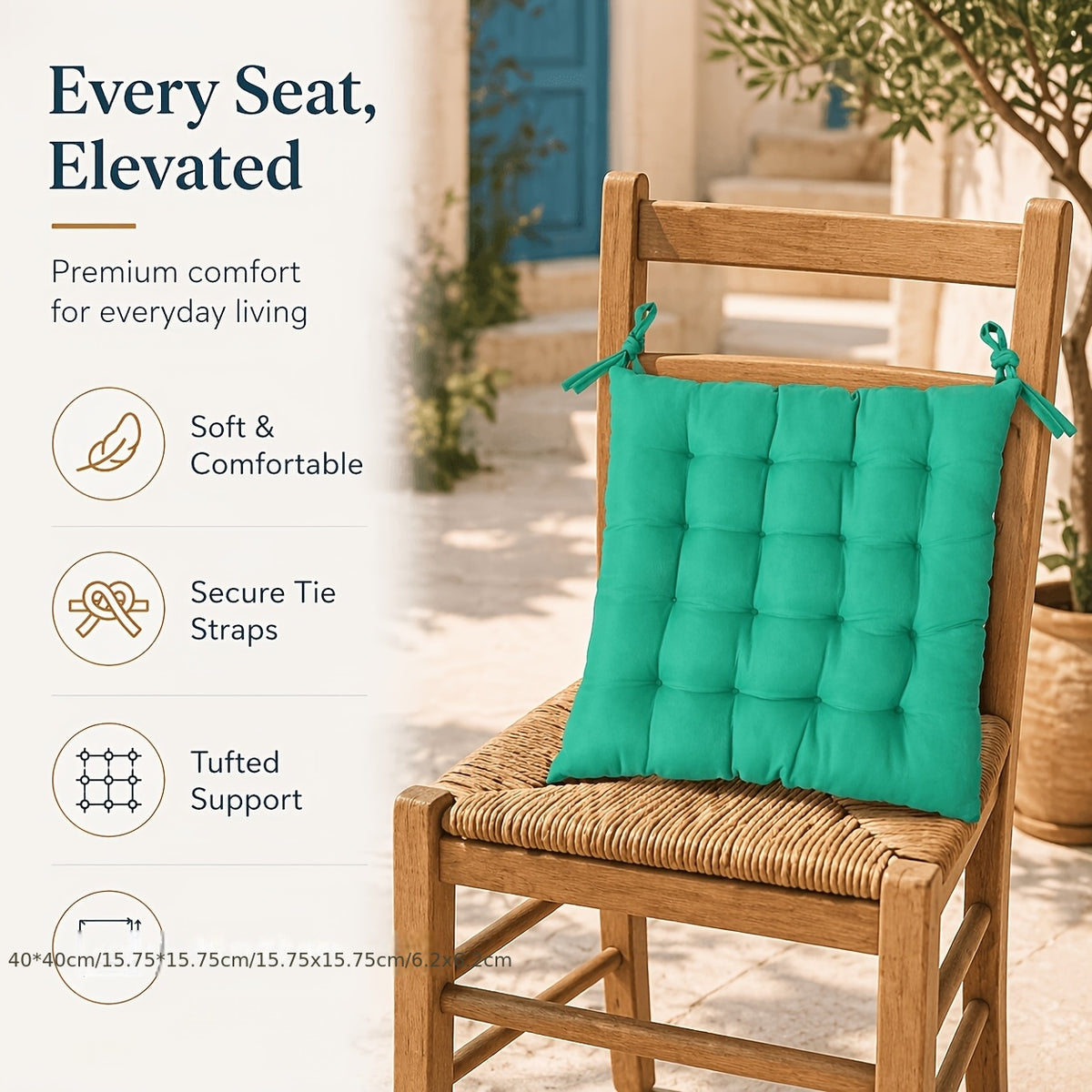 Coussin de chaise d'extérieur carré 40x40 en vert émeraude