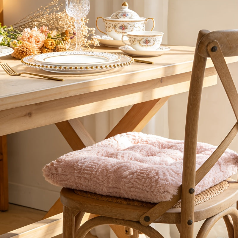 Coussin de chaise carré 43x43 en peluche bouclée, 4 teintes