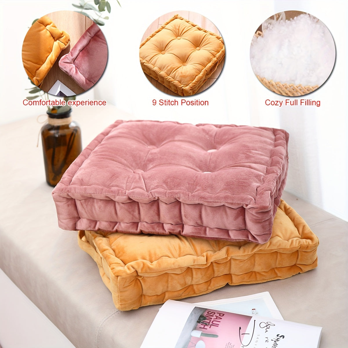 Coussin de chaise carré épais 45x45x10 cm, aspect flanelle