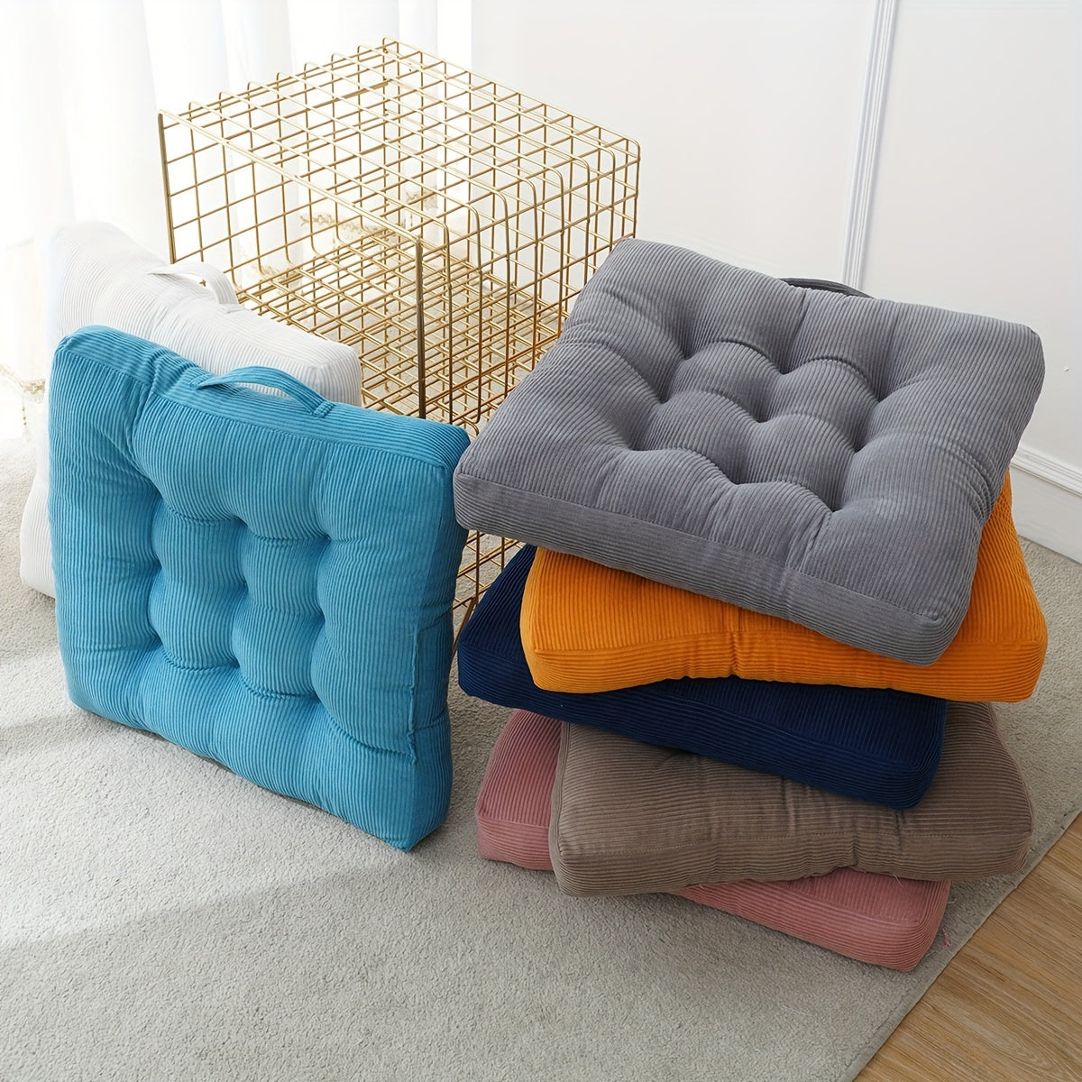Coussin de chaise carré épais, effet côtelé mat