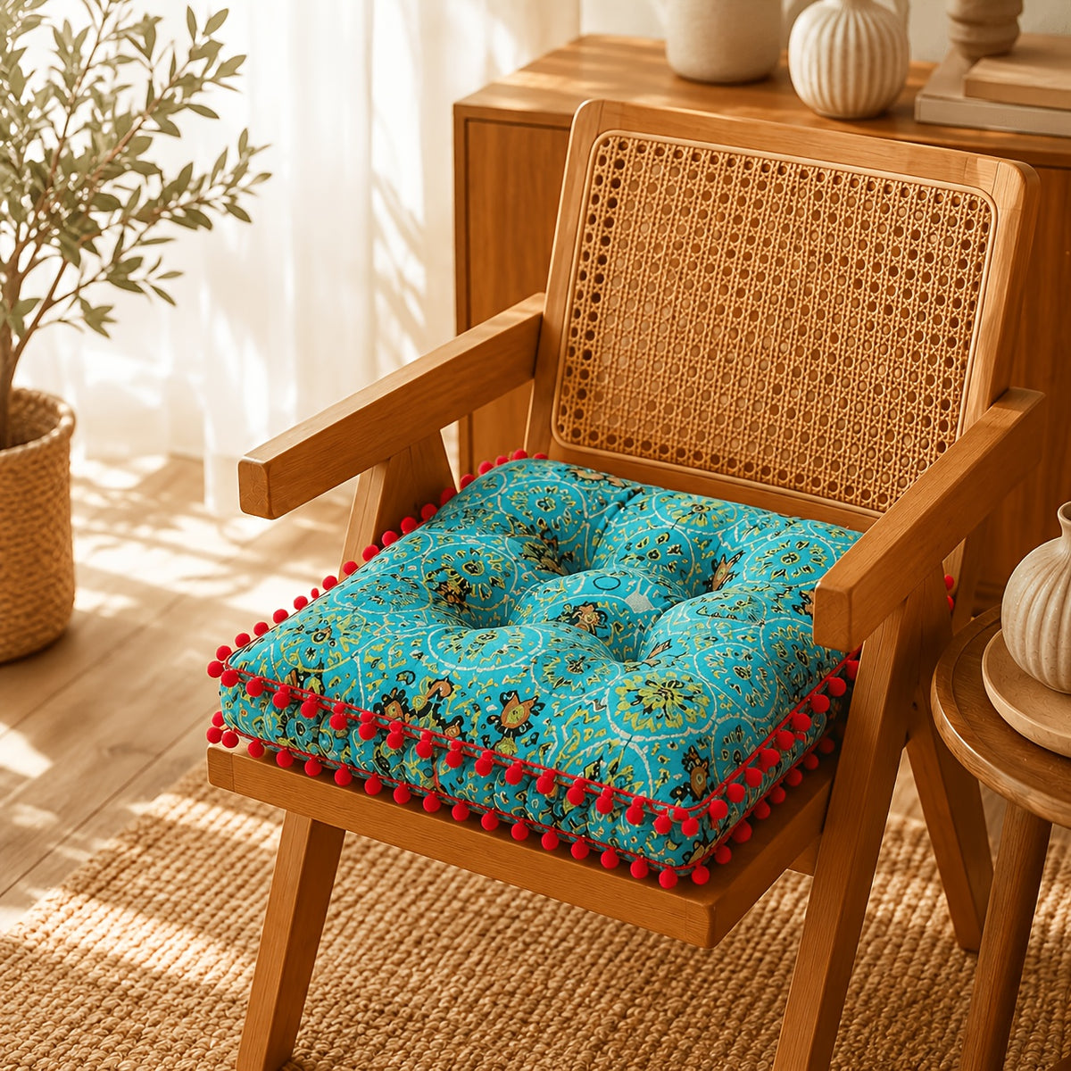 Coussin carré marocain--Bleu