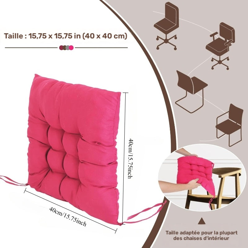 Coussin de chaise carré matelassé 40 x 40 cm, lot de 6 unis