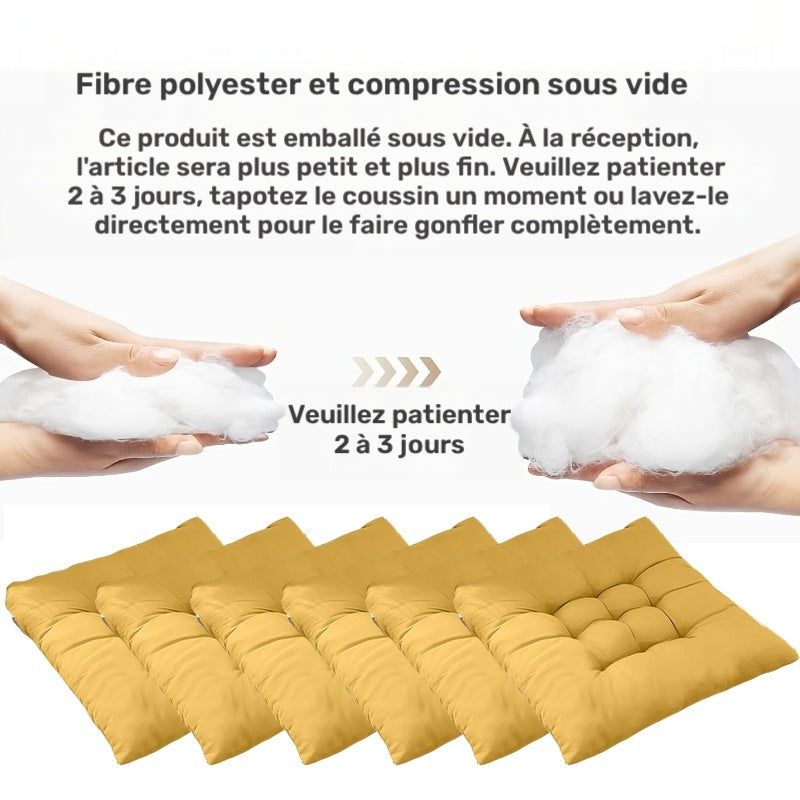 Coussin de chaise carré matelassé 40 x 40 cm, lot de 6 unis
