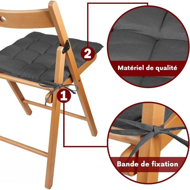 Coussin de chaise carré matelassé 40 x 40 cm, lot de 6 unis