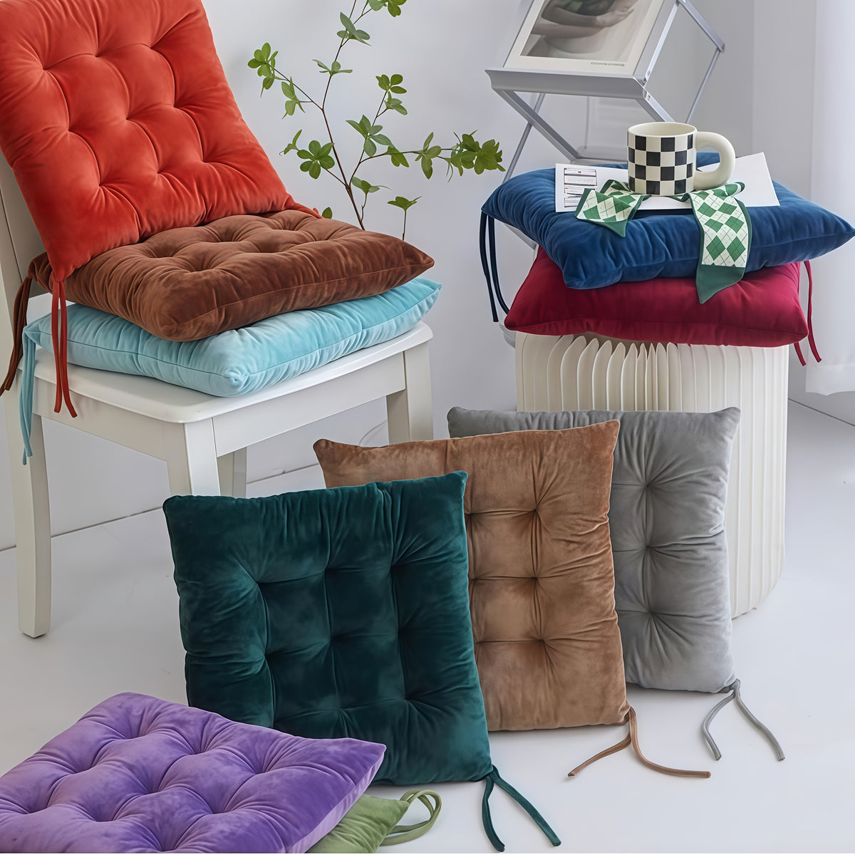 Coussin de chaise carré en velours épais 40x40 cm, lot de 4