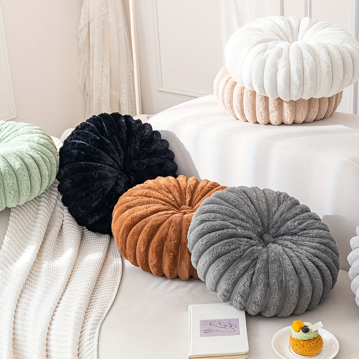 Coussin de chaise citrouille en peluche 3D, 35 cm, 8 teintes