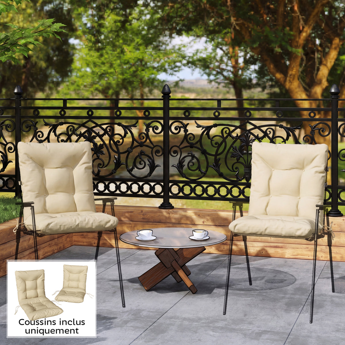 Coussin de chaise de jardin avec dossier 120 cm, lot de 2
