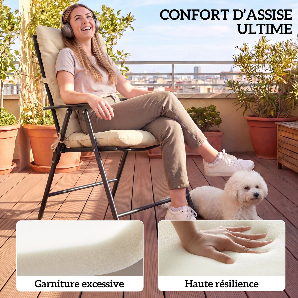 Coussin de chaise de jardin avec dossier 120 cm, lot de 2