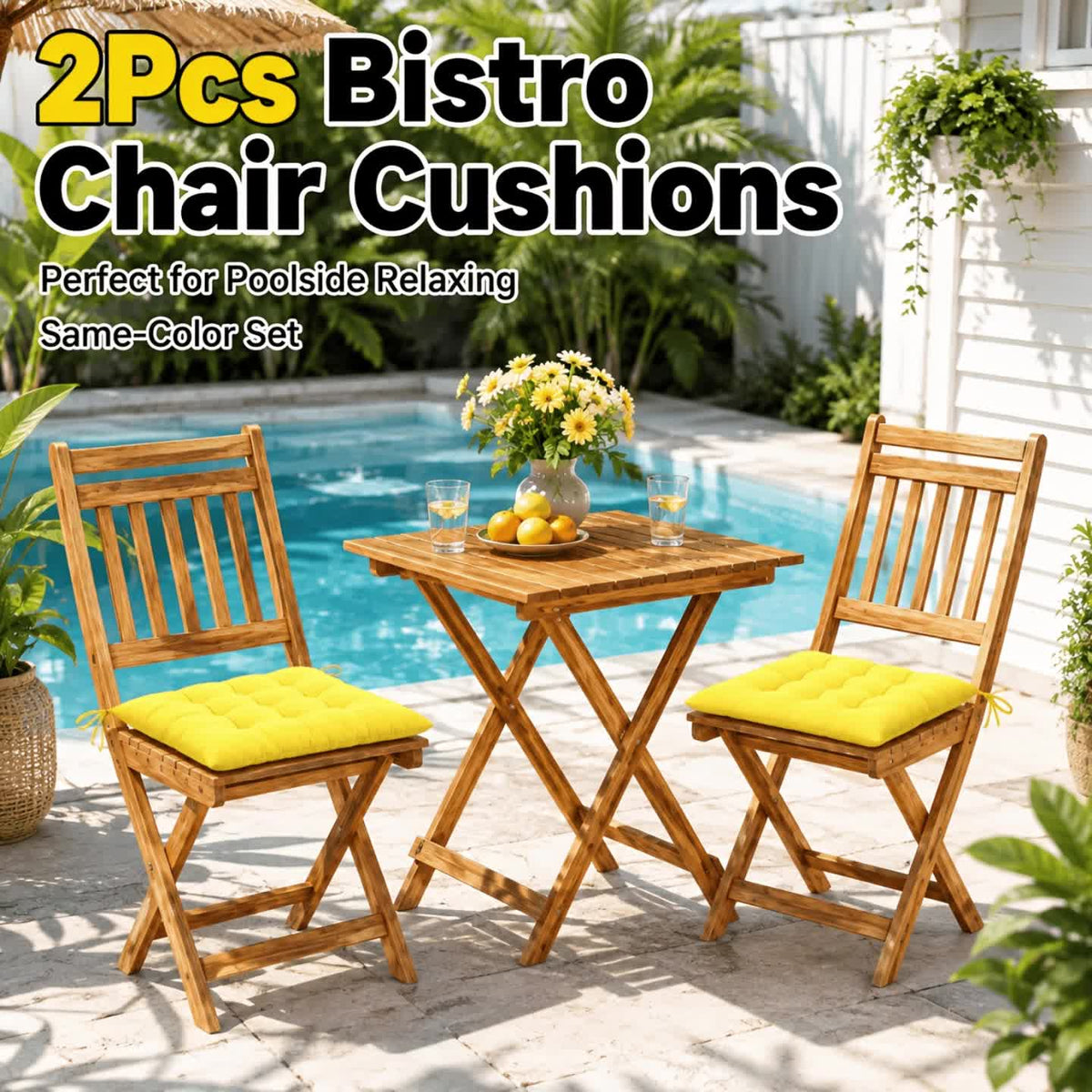 Coussin de chaise de jardin capitonné 38 x 38 cm, lot de 2