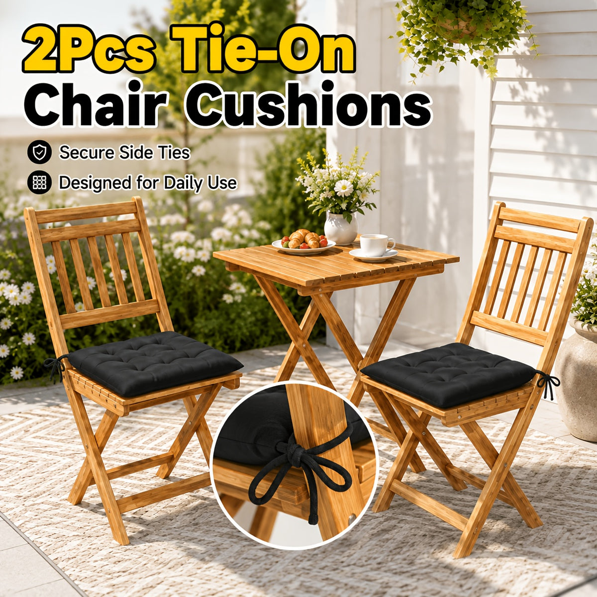 Coussin de chaise de jardin capitonné 38 x 38 cm, lot de 2