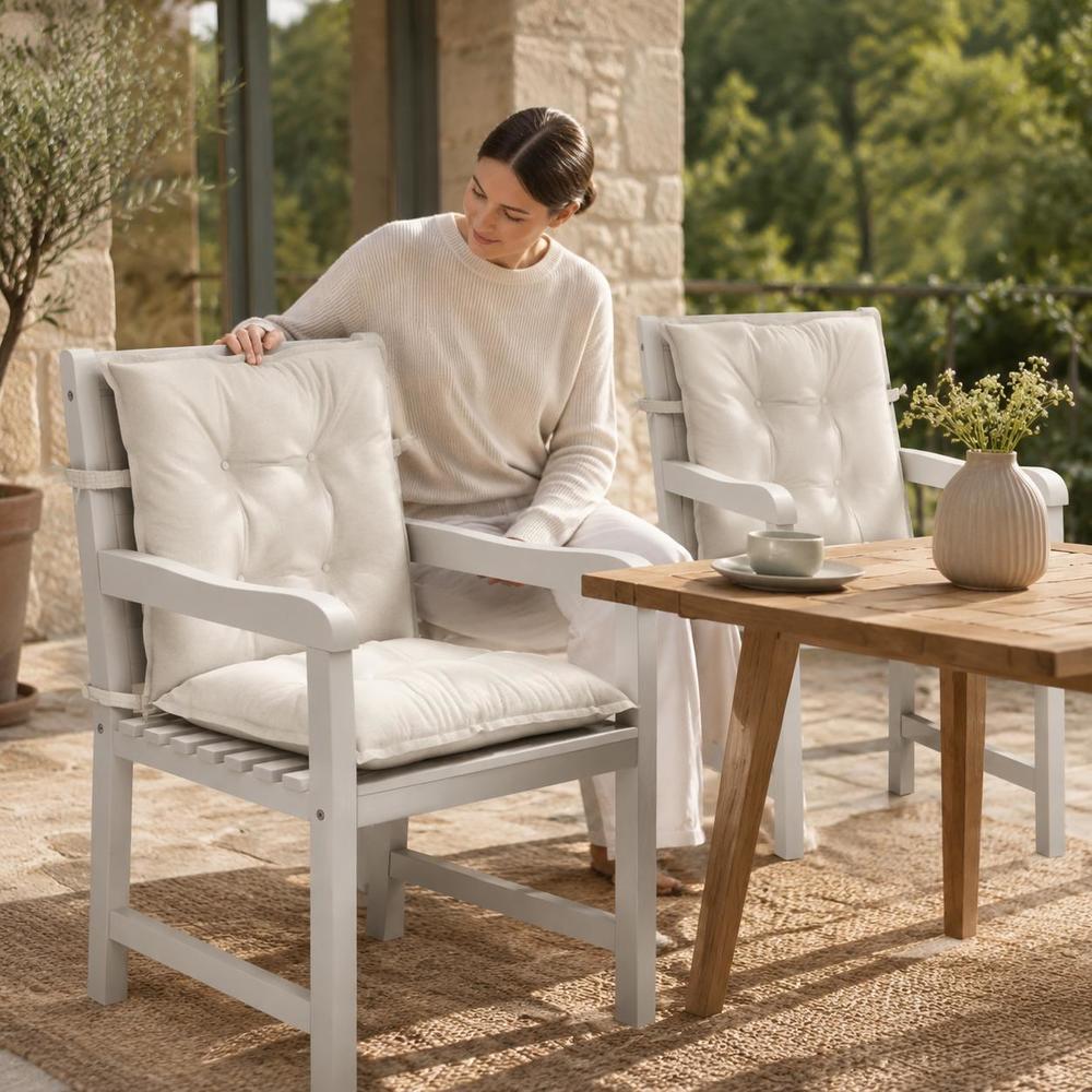 Coussin de chaise de jardin capitonné 7 cm, lot de 2 crème