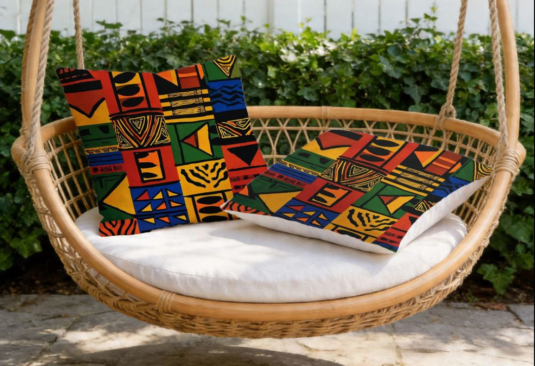 Coussin de chaise de jardin déhoussable motif tribal - Lot de 2