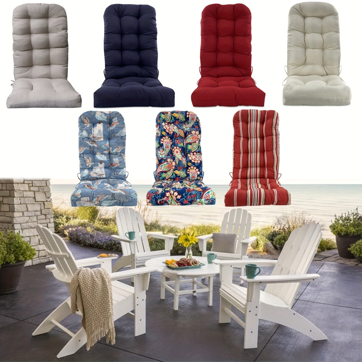 Coussin de chaise de jardin dossier haut 125 cm, réversible