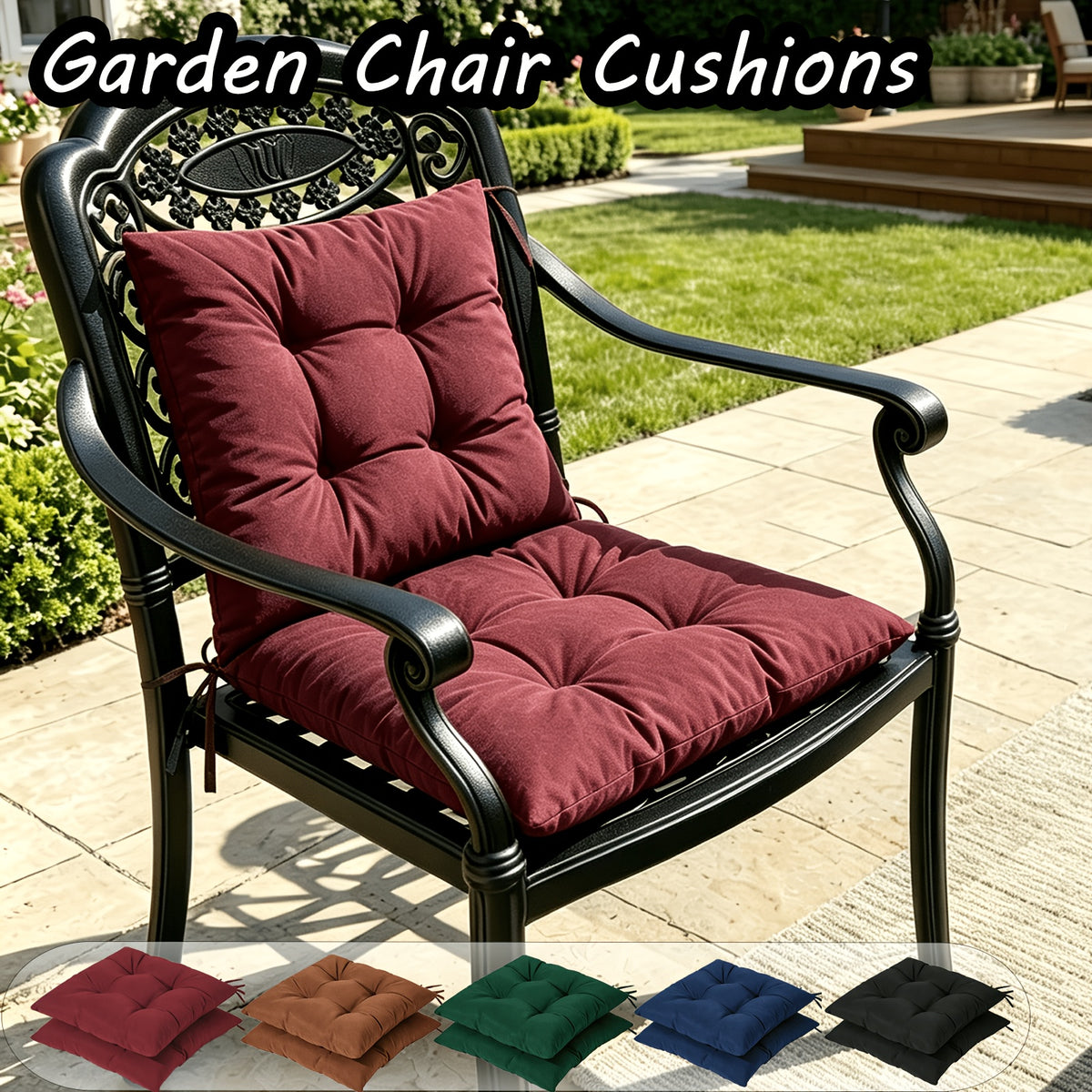 Coussin de chaise de jardin, lot de 2, huit coloris unis