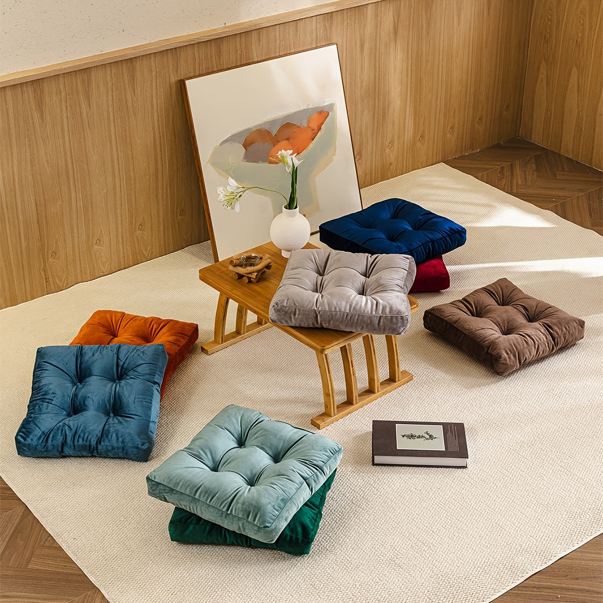 Coussin de chaise épais en velours 45 x 45 cm, sept teintes