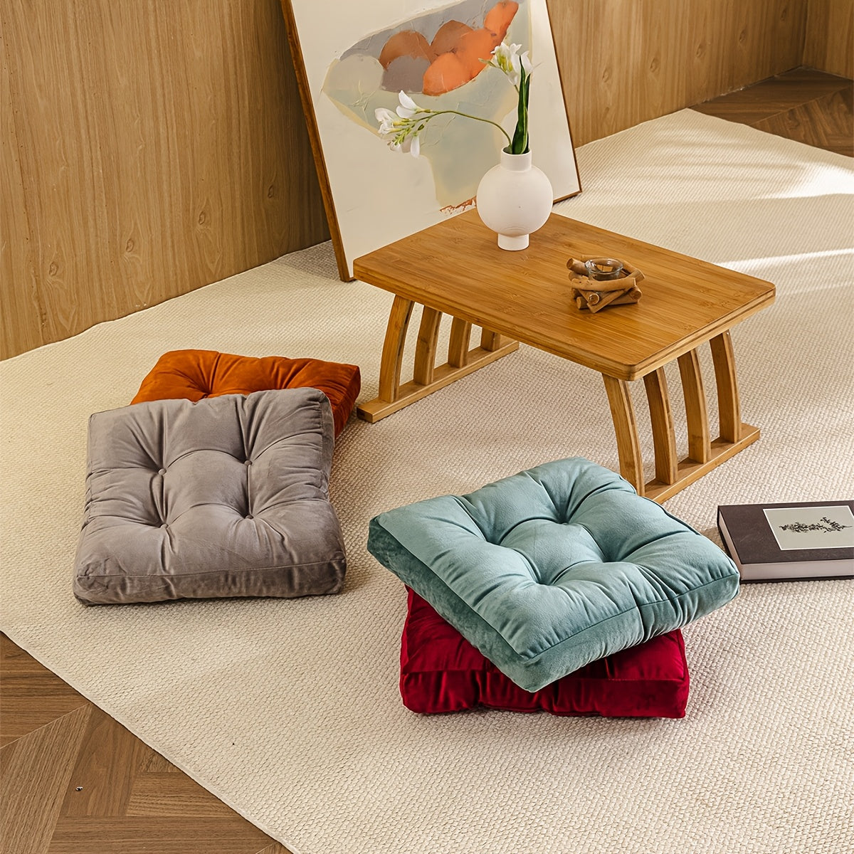Coussin de chaise épais en velours 45 x 45 cm, sept teintes