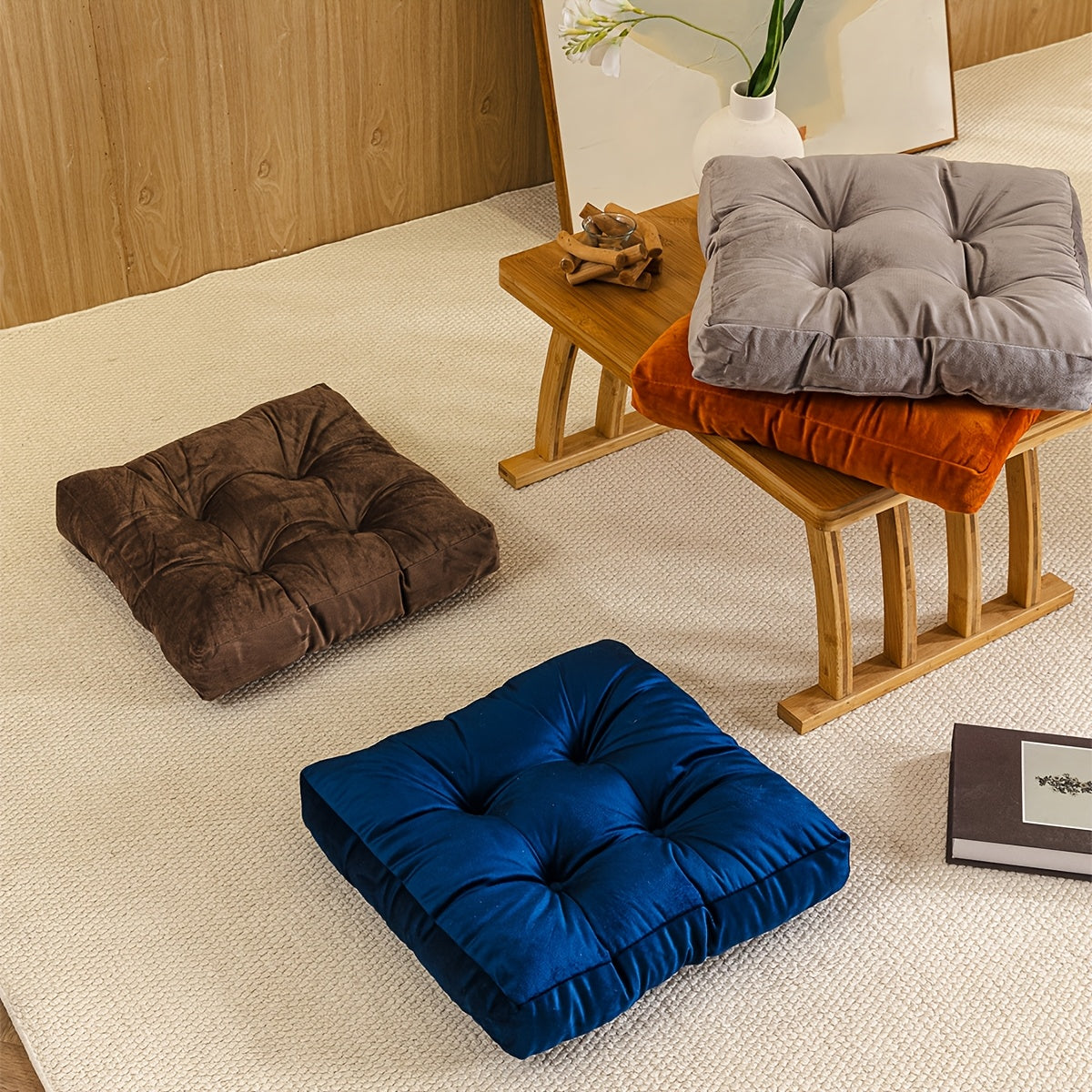 Coussin de chaise épais en velours 45 x 45 cm, sept teintes